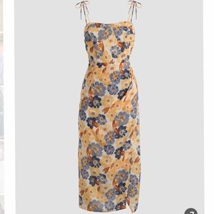 Floral shoulder-tie midi dress with slit